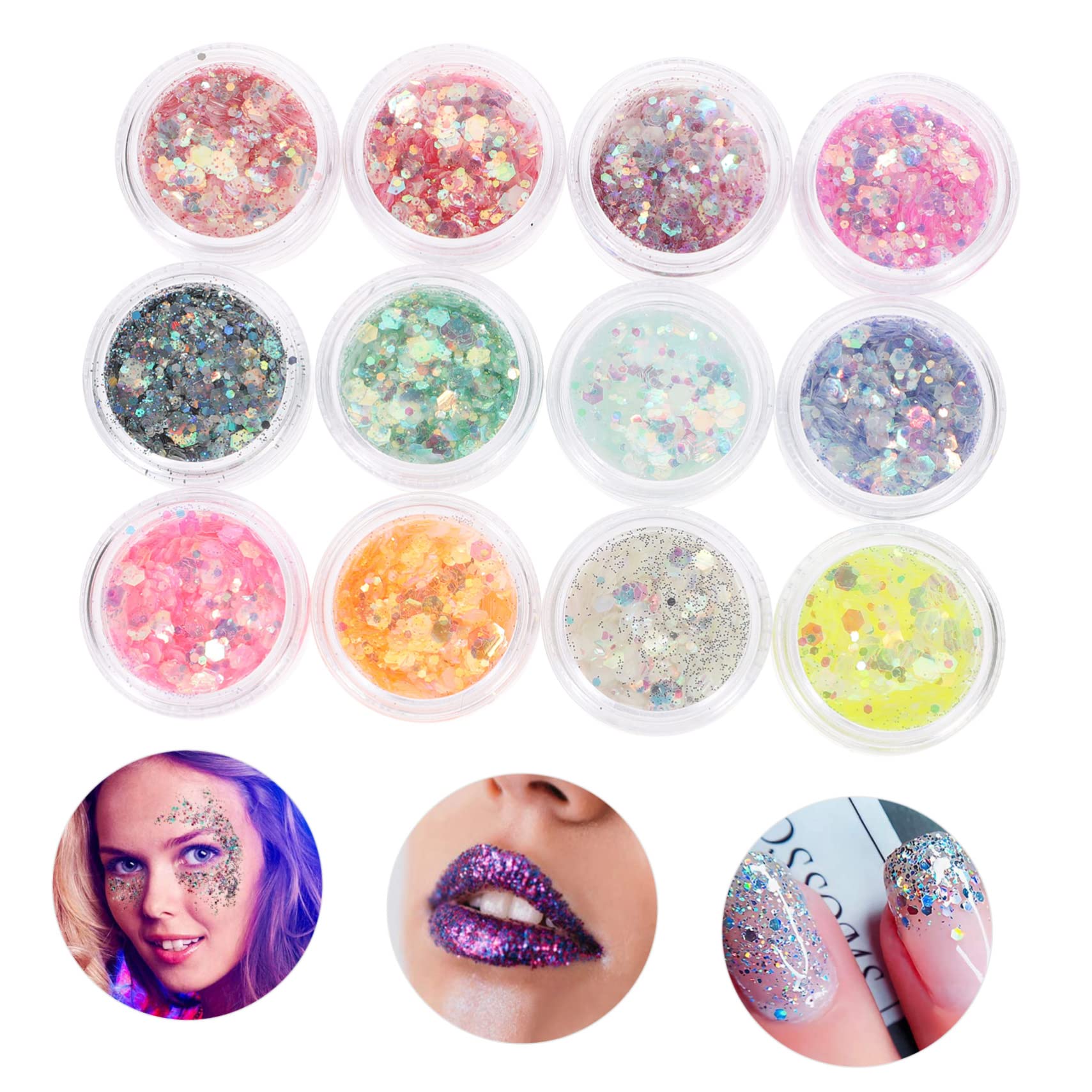 Angoily 4 Set Di Glitter Per Trucco Corpo Viso Unghie Glitter Paillettes Festival Halloween Carnevale Festa Ampi Usi *4