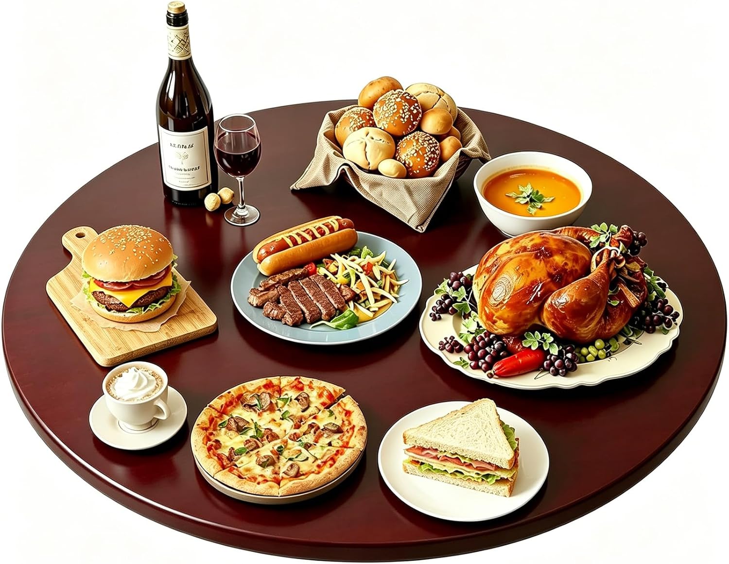 24‘’ Lazy Susan for Table Top, Large Round Wood Tray 360° Smooth and Silent Spin for Dining Table Centerpiece Family Gatherings, Banquets and Weddings (31.5in/80cm)