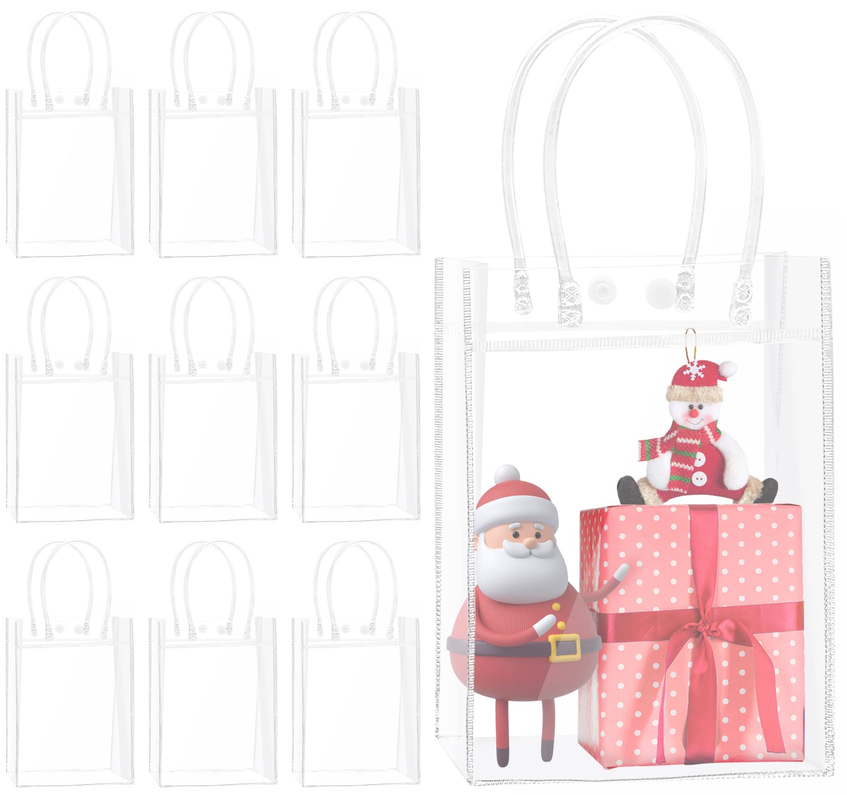 Cisolen 10 Pieces Transparent Tote Bag PVC Gift Bags Handbags Shopping Bags with Handle Beach Handbag Wine Ice Bag Reusable Gift Packaging Bag