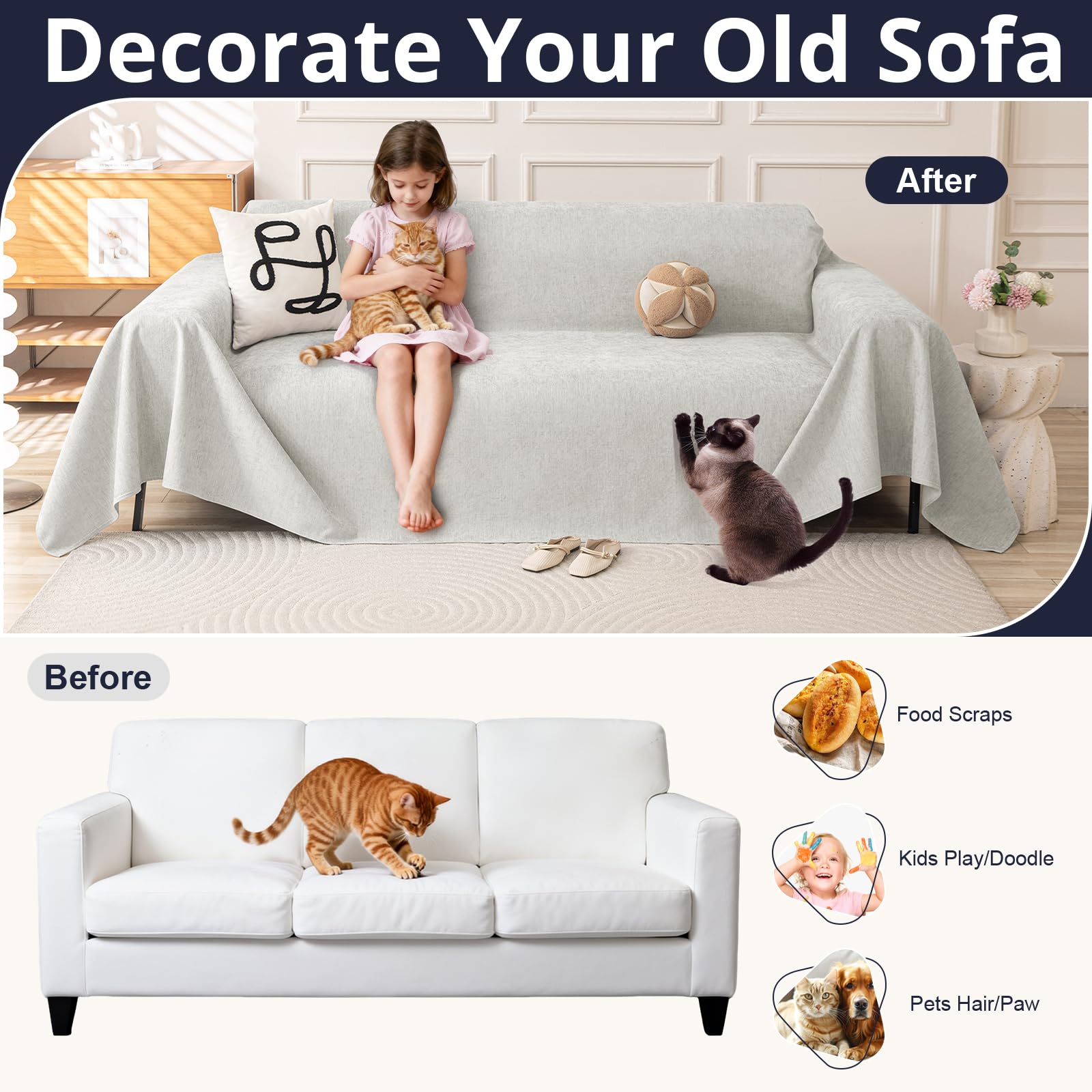 Royhom Funda Sofa 4 Plazas Impermeable, Protector Sofa Gatos Arañazo, Universal Fundas Sofá Antimanchas, Manta Impermeable, Suave y Cómoda, Gris Claro, 380x180 cm