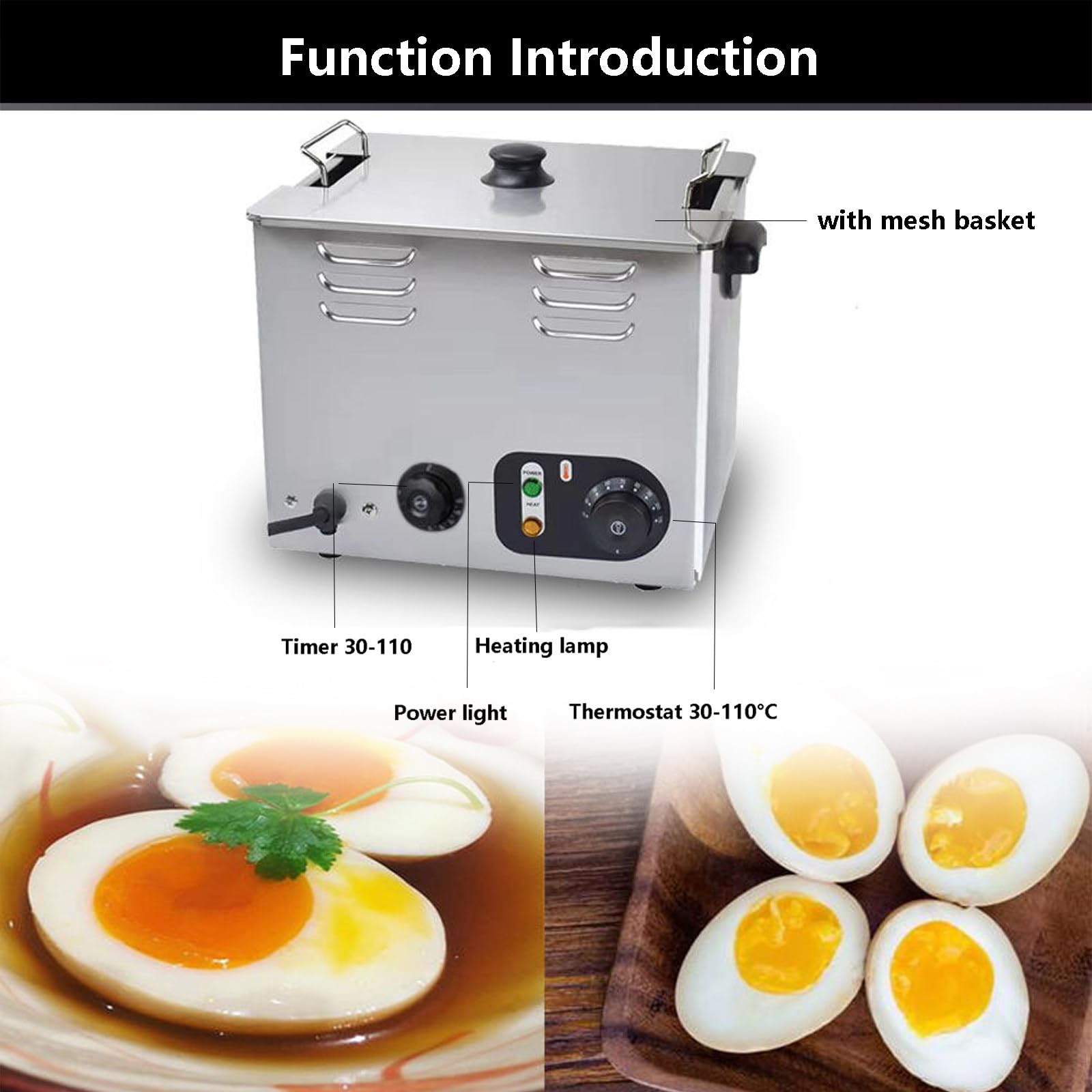 Cocedor de Huevos eléctrico de Aguas Termales con Temporizador y termostato, 2,6ora de Huevos Comercial de Acero Inoxidable, 45 Huevos, Gran Capacidad para Uso doméstico (con Cesta de Malla)