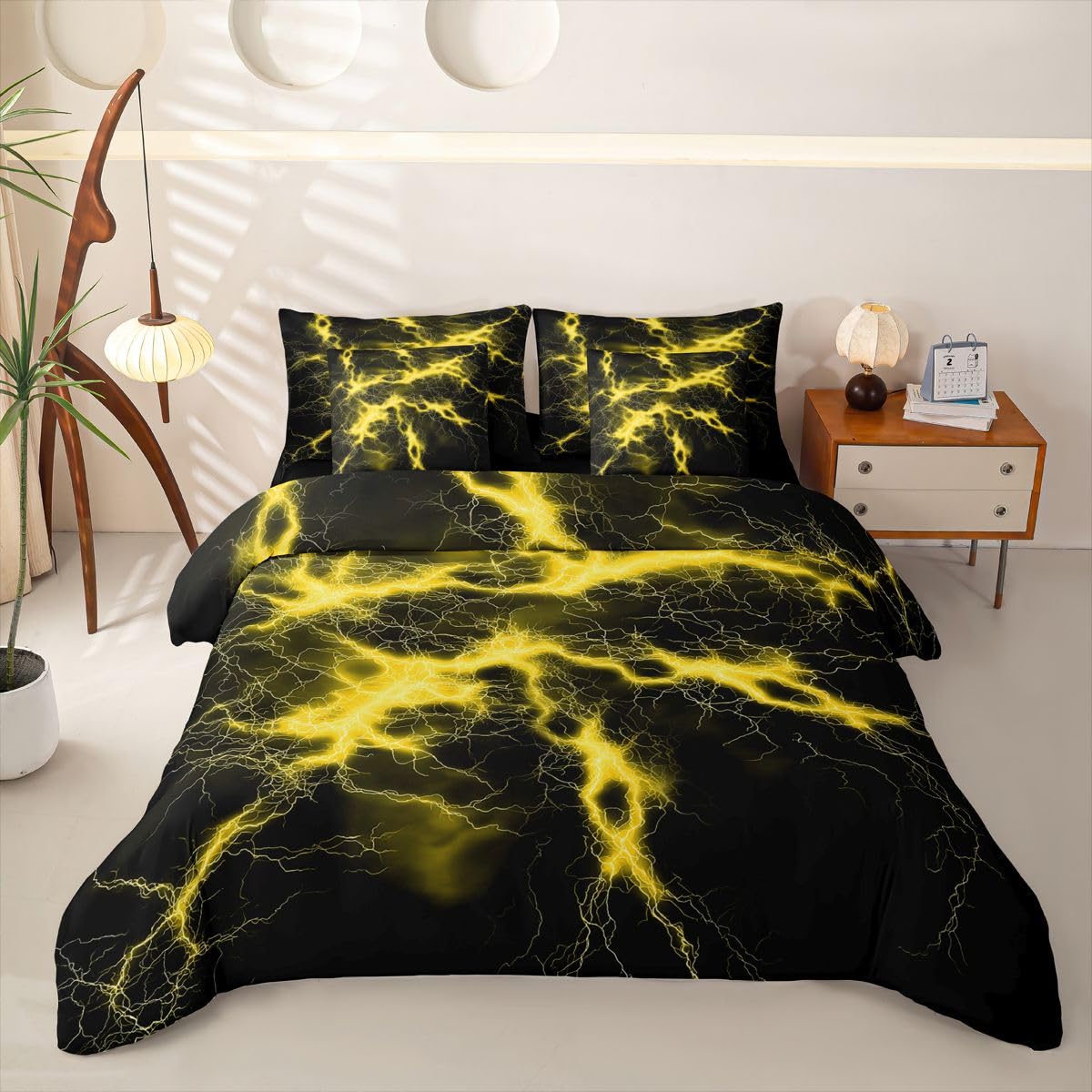 Loussiesd Set di biancheria da letto con copripiumino giallo e nero, per letto singolo, 7 pezzi, per bambini, ragazzi e ragazze, giallo e nero, con copripiumino, lenzuola, federe, federe