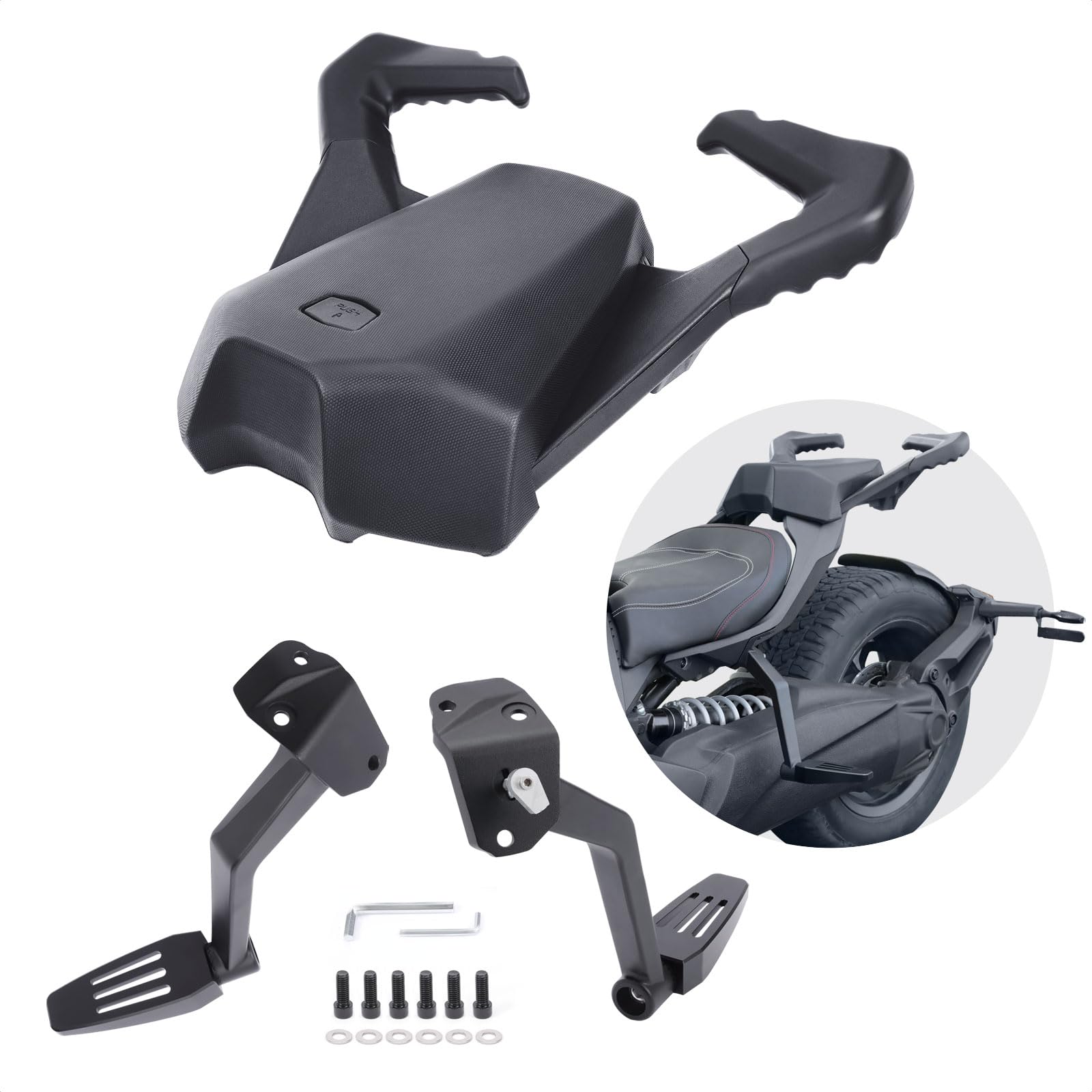 Rear Passenger Seat, Soft Seat Pad with Grap Handles with Right and Left Side Passenger Footpeg Kit fits for Can-Am Ryker Ryker 600 900 (MAX Mount 219400800 Required)