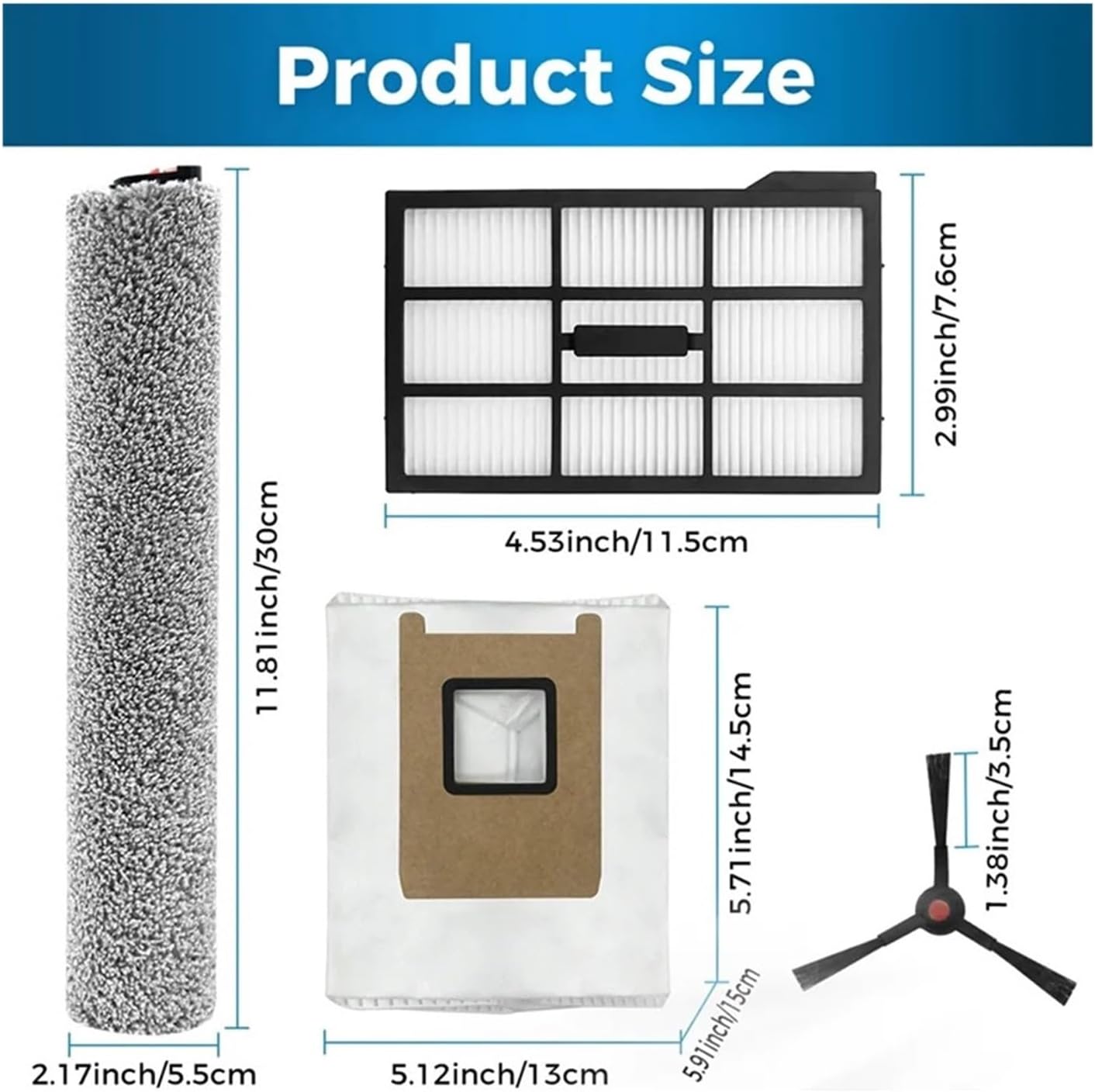 spare Roller Brush, Side Brush, HEPA Filter, Compatible For Eufy E25 Omni, Robot Vacuum Cleaner Replacement Part Set