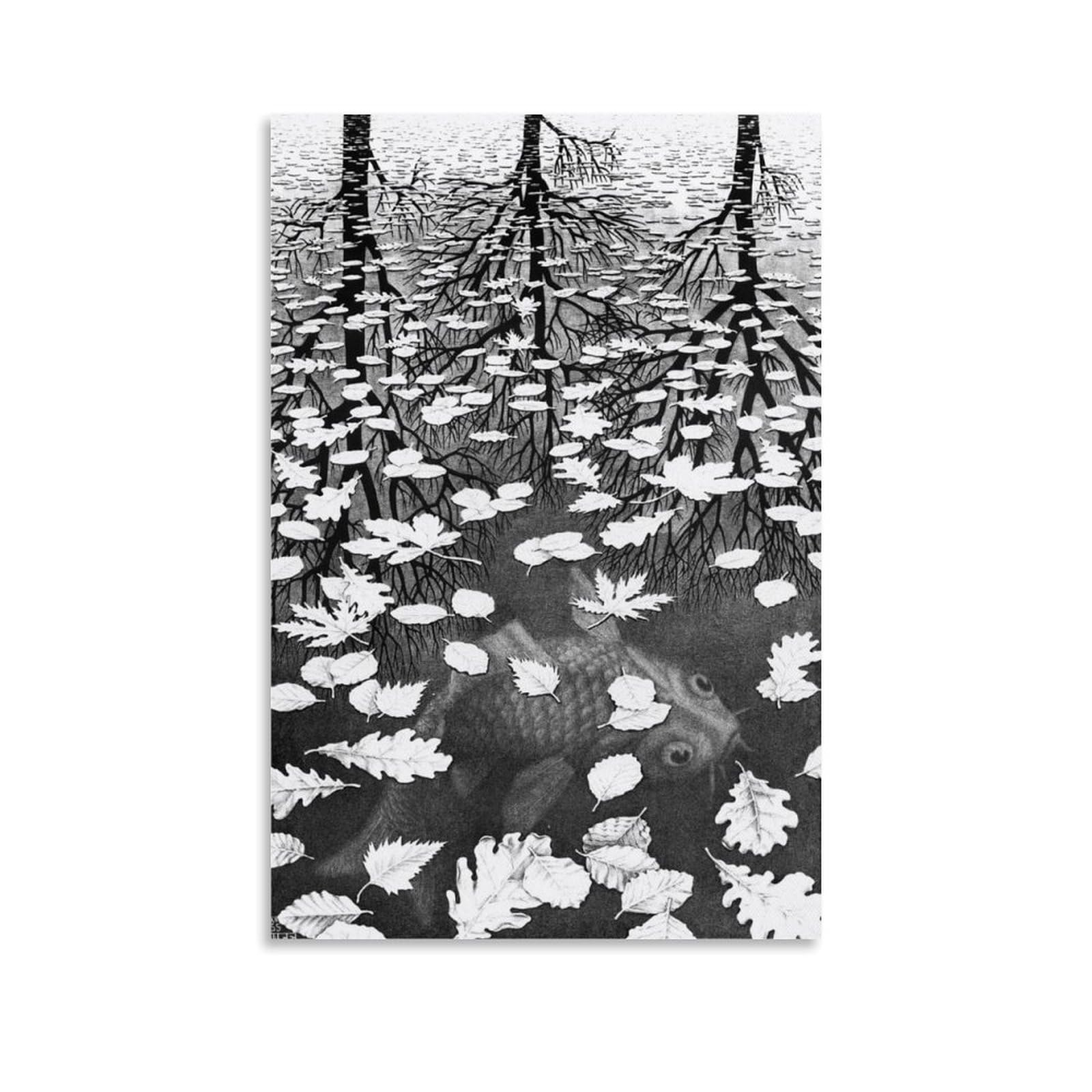 WurBu M.C. Escher Painter Artwork【Three Worlds】 Printed Posters Artworks Canvas Room Aesthetic Wall Art Prints Home Modern Decor Gifts 16x24inch(40x60cm)