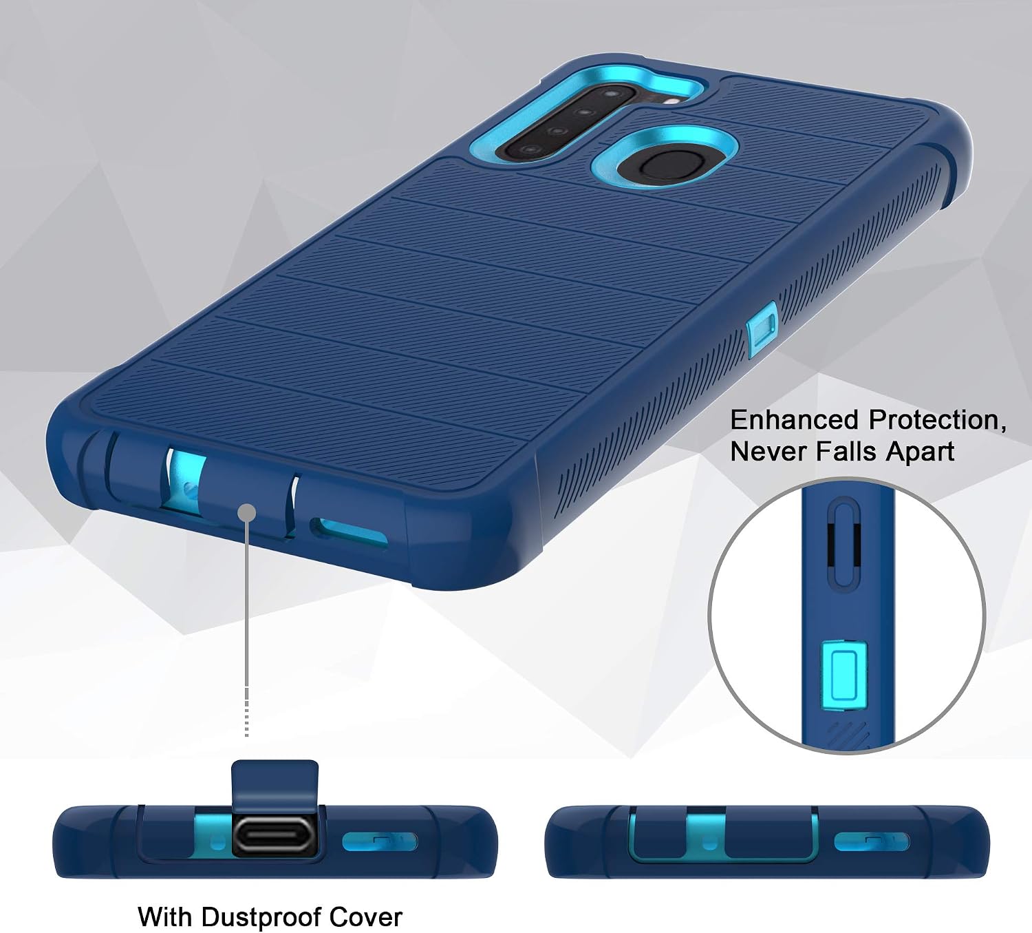 Leptech for Galaxy A21 Case with Soft TPU Screen Protector, [Holster Series] Full Body Heavy Duty Armor Protective Phone Cover with Kickstand Belt Clip Case for Samsung Galaxy A21 (Navy)