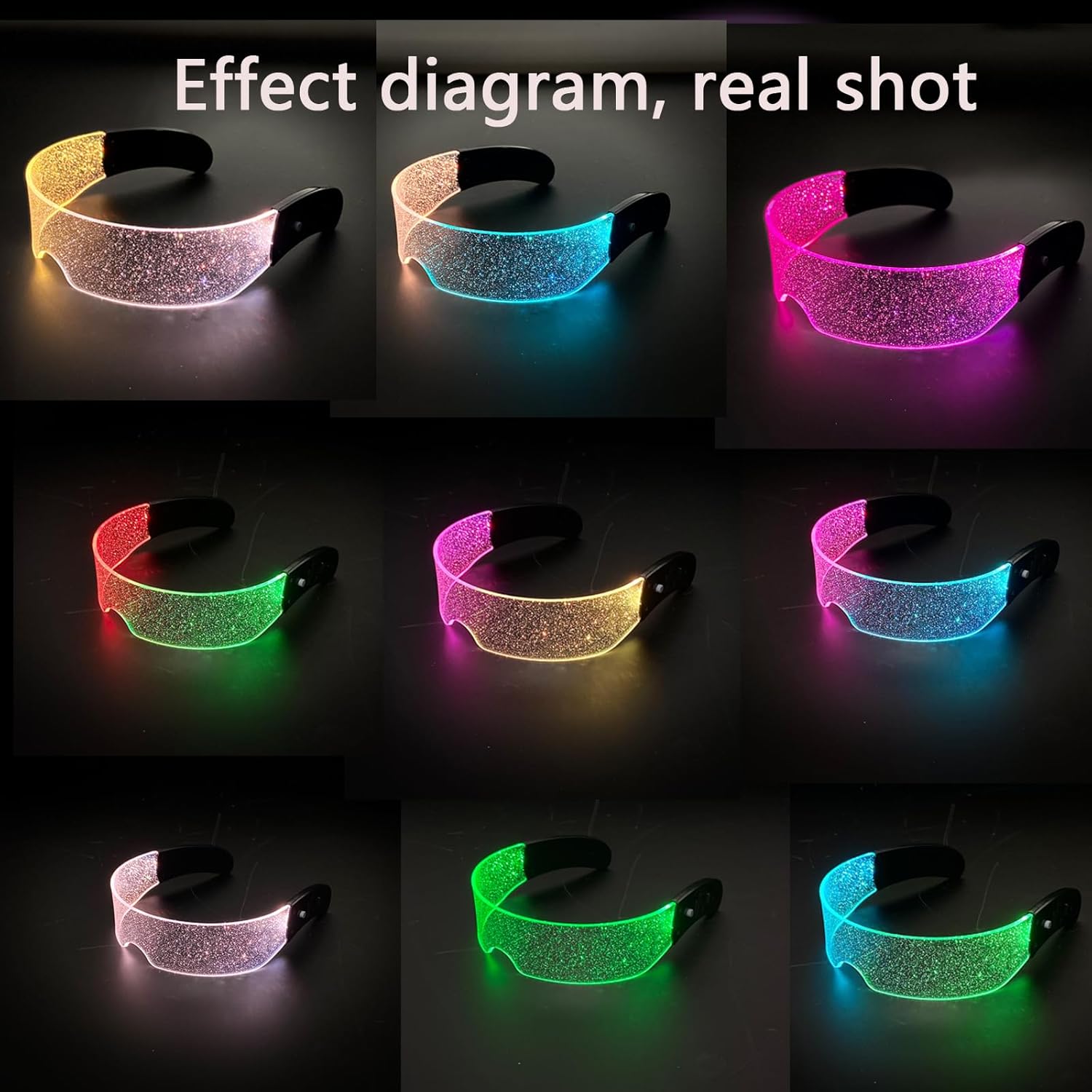 2026 light up glasses cyberpunk 7 Colors and 4 Modes LED Visor futuristic glasses for Halloween Cosplay Party Bar - Image 4