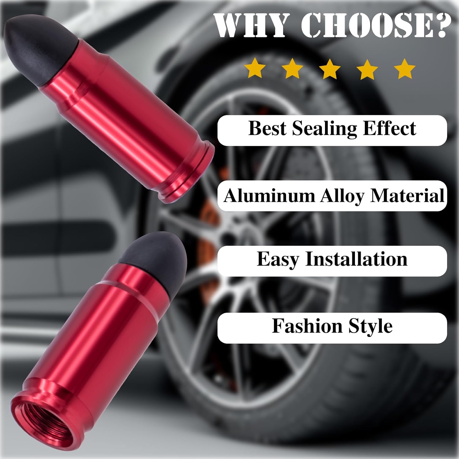 4PCS Bullet Style Tire Valve Stem Caps, Plastic Tip Tire Valve Caps, Aluminum Alloy Dustproof Waterproof Valve Caps Cover fits Cars, Trucks, Bikes, Motorcycles and Bicycles(Red) - Image 6