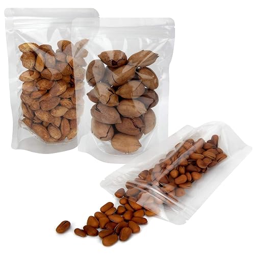 50 Pack Clear Resealable Bags for Small Business (4.7 X 6.7 Inches) | Heat Sealable Zipper Stand Up Pouch Bags with Tear Notches for Multipurpose Packaging