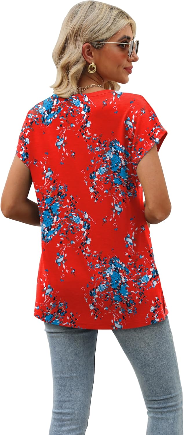 Sampeel Womens Summer Tops 2026 Cap Sleeve Trendy V Neck Loose Fit T Shirts - Image 4