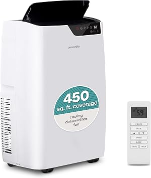 SereneLife Portable Air Conditioner 14000 BTU, 3-in-1 Compact Standing Air Conditioner for Room Up to 500 Sq. Ft., Touch Control Panel, High Efficiency CEER 7.22 and Auto Mode for Easy Operation