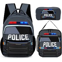 Cool Police Car School Backpack with Lunch Box & Pencil Case