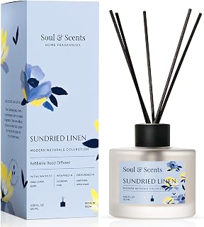 Reed Diffuser Set 120ml | Sundried & Clean Linen|6 Fiber Sticks| Essential Oil Home Fragrance Aromatherapy Stress Relief| Eco Friendly|Gift for Office Bathroom| Long Lasting Upto 8 Weeks