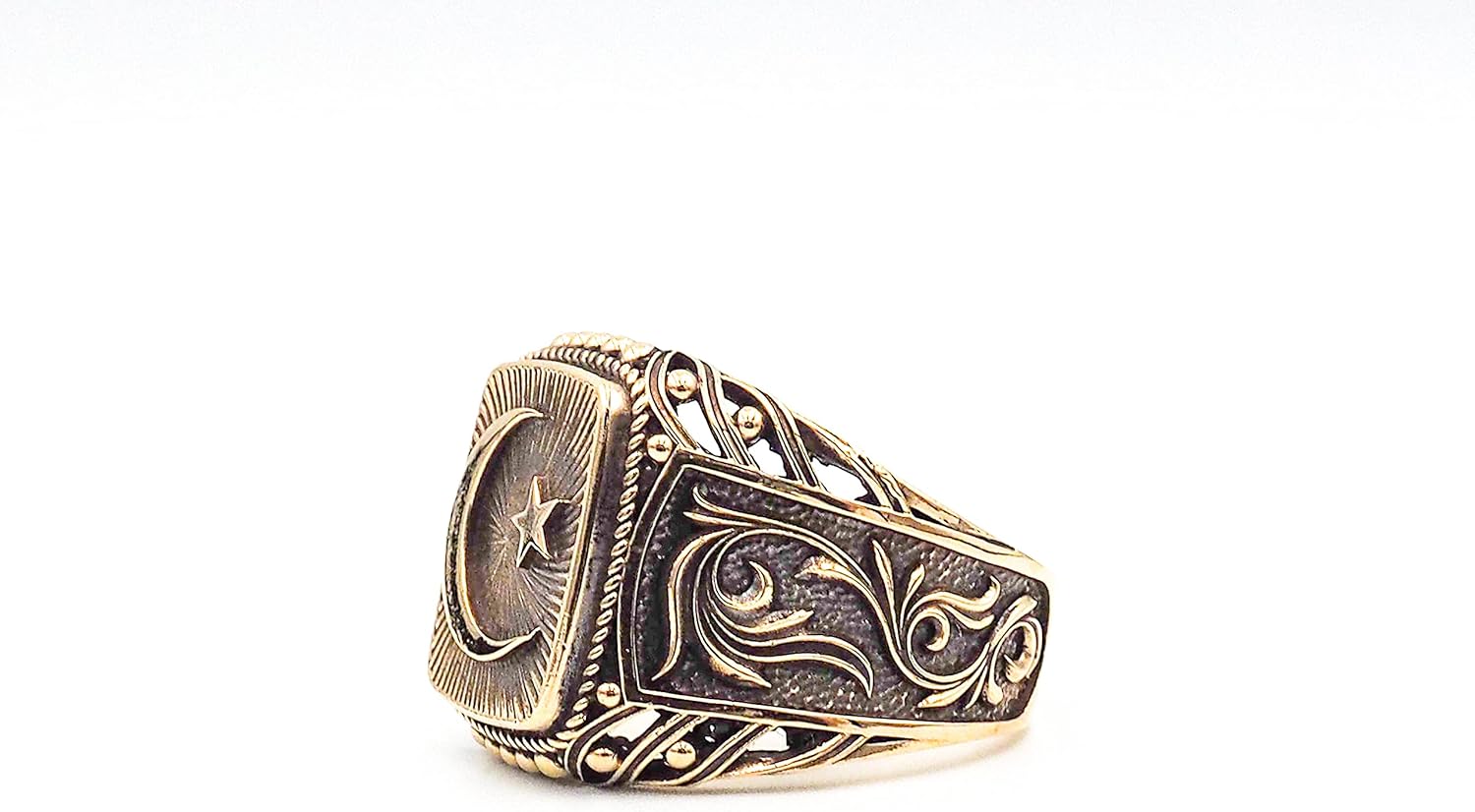 Islamic Crescent Ring Moon and Star Brass Jewelry Br-115 - Image 6
