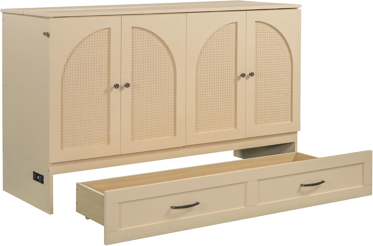 Harper & Bright Designs Queen Size Murphy Bed, Wood Queen Murphy Bed with Large Drawers, Gold
