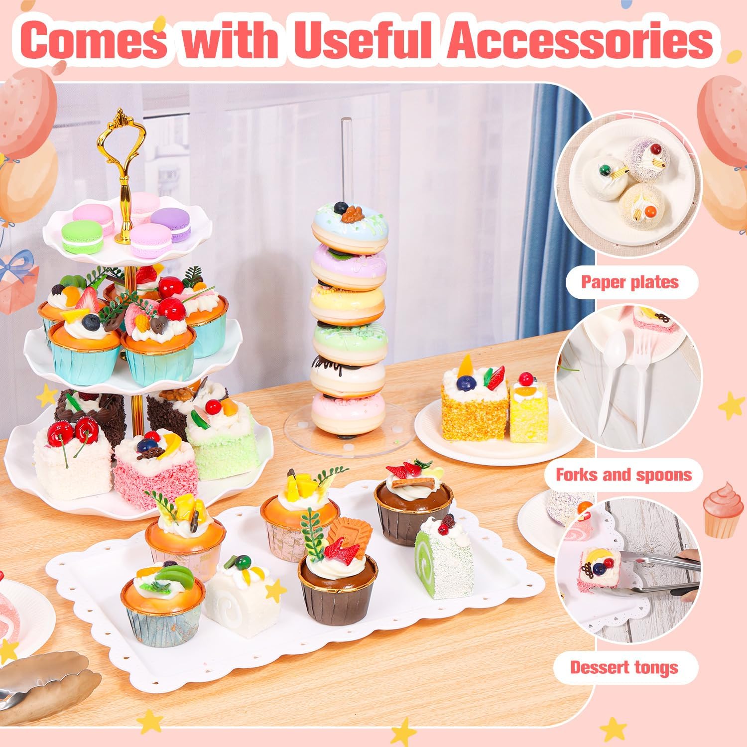 9 PCS Cupcake Stand Set, White Plastic Dessert Table Display Set with 3 Tired Cake Display Stands, Appetizer Trays, Donut Holder Stand, Treat Table Displays Set for Birthday Baby Shower Wedding Decor