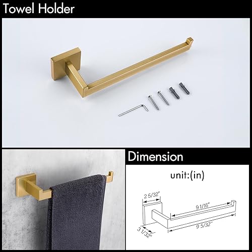 Miniatura 4 de BAGNOLUX Toallero dorado, juego de baño de 4 piezas, juego de toallero de baño de acero inoxidable SUS304, juego de toallero para montaje en pared,