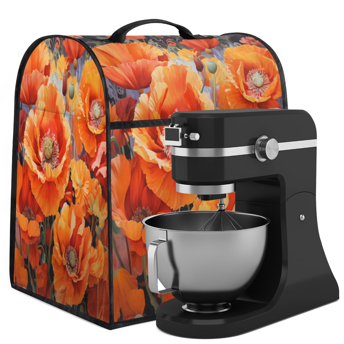 Coffee Maker Cover Watercolor Poppy Flower Kitchen Appliance Covers Small Appliance Covers Blender Cover Juicer Cover Dust Covers for Kitchen Appliances with Top Handle and Pockets,Washable,C735