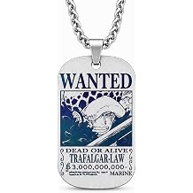Anime Necklace, One Piece Merch with WANTED Dog Tag & Case, Titanium One Piece Necklace