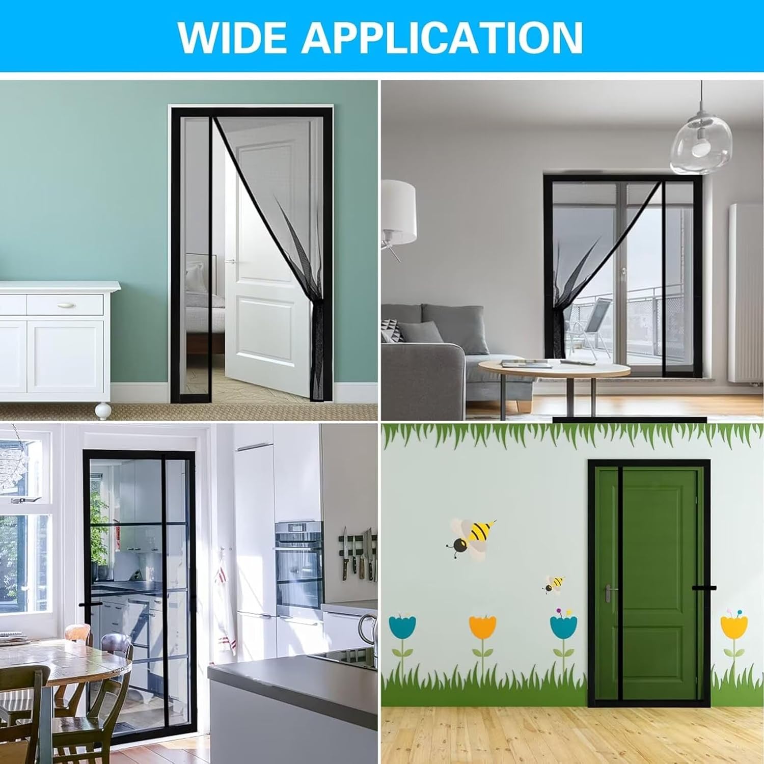 Magic Curtain Door Magnetic Screen Mesh W115xH235cm(45x92inch) White Mesh Magnetic Fastening Hands Free Screen