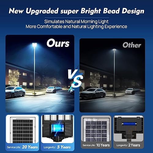 Miniatura 6 de 2 luces solares de calle para exteriores, impermeables, 6500 K, luces LED con sensor de movimiento, luces de inundación solares con control remoto