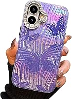 Vista 79 de I-MGAE-IN-AR - Funda compacta para iPhone 16 Pro Max con diseño de mariposa plateada brillante, a la moda, suave, delgada, de poliuretano