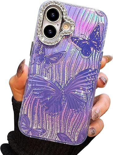 Miniatura 78 de I-MGAE-IN-AR - Funda diseñada para iPhone 12 y 12 Pro, diseño de mariposa plateada brillante, funda protectora de poliuretano termoplástico, suave,