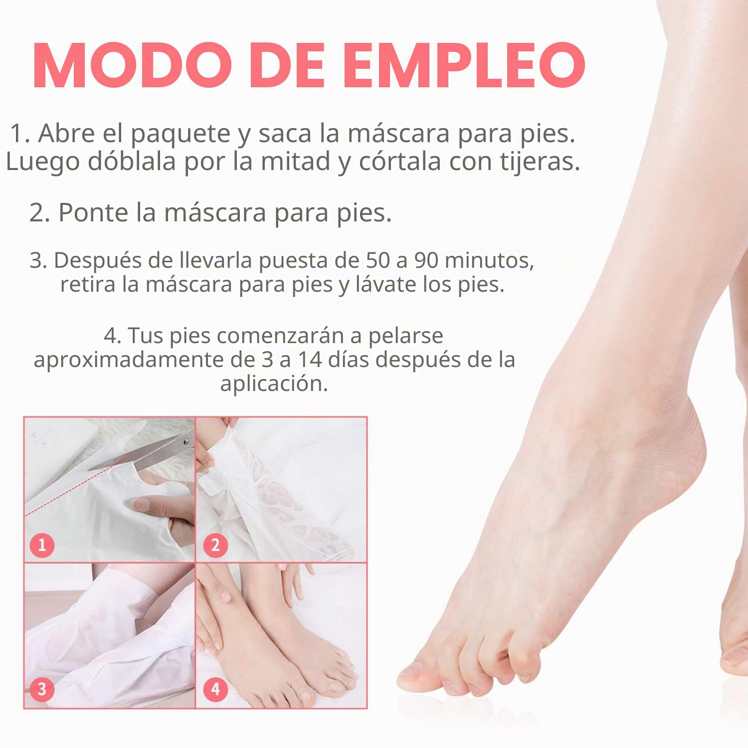Máscara para pelar los pies, paquete de 3 máscaras para pies de ácido láctico, calcetines exfoliantes para el pie para eliminar los callos, reparar el talón agrietado y muerto (Rosa)