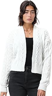 كارديجان من رافين برقبة مفتوحة للنساء، قصة عادية بأكمام طويلة، لون أبيض