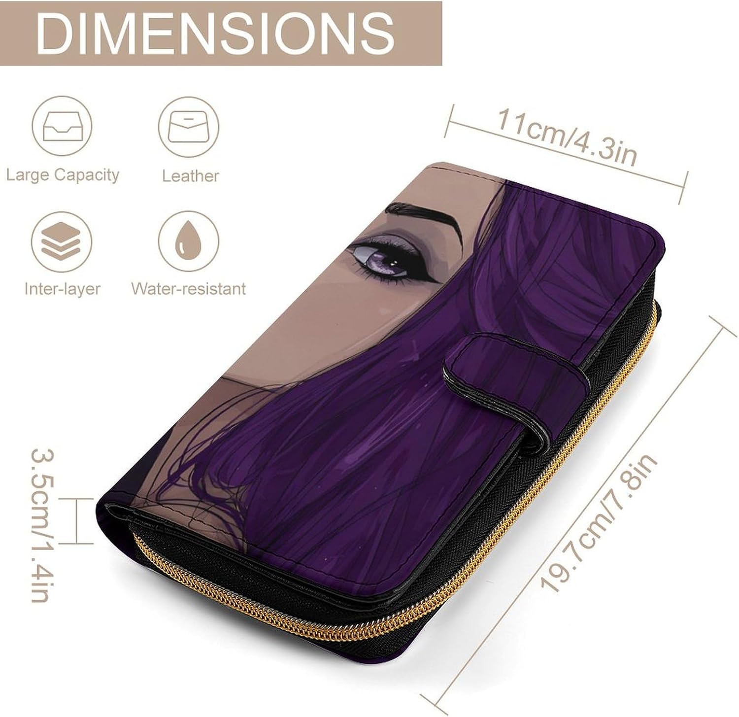 Goth Purple Clutch Purses for Women Long Wallet Coin Pouch Card Holder with ID Window