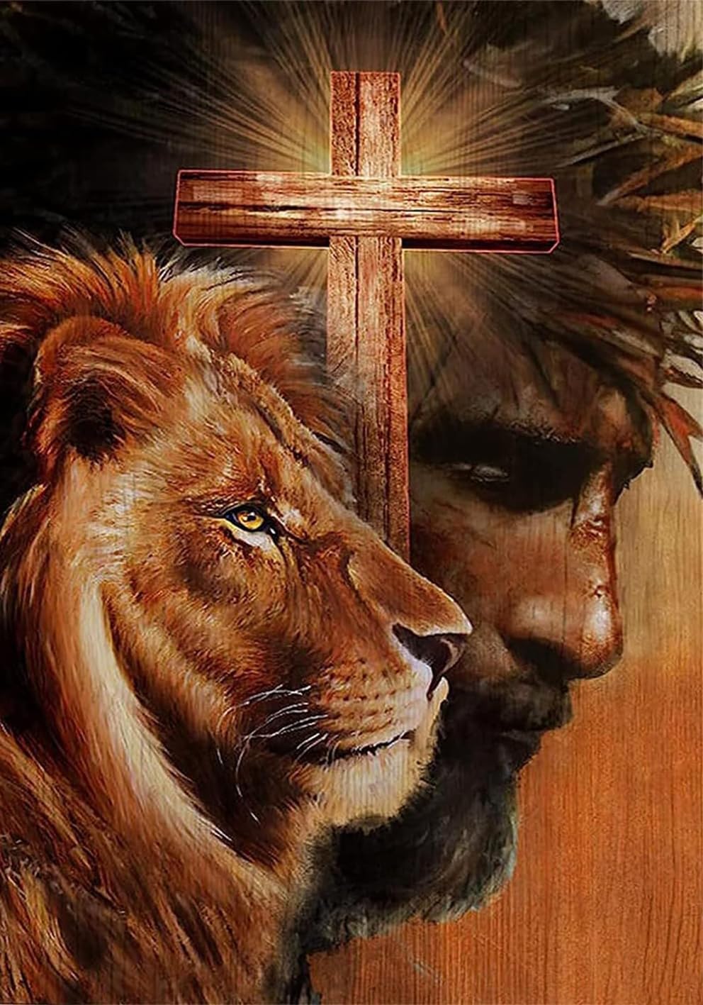 5D DIY Christ Jesus Diamond Art Kits 14x20 inches for Adults, Full Round Drill Religious Cross Lion for Home Wall Decoration and Gifts for Christian