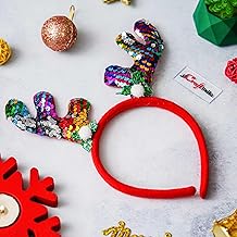 eCraftIndia Christmas Headband With Glitter Reindeer Antlers Design Hair Band (Red Multicolor) - Hair Accessories and Gift for Women, Kids, Girls, Friends - Decorations Item