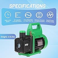 Vista 2 de Bomba de vacío PB Motor Tech 4.5CFM 1/3HP - Bomba de aire de paleta rotativa de 110V para aire acondicionado, recarga de refrigerante