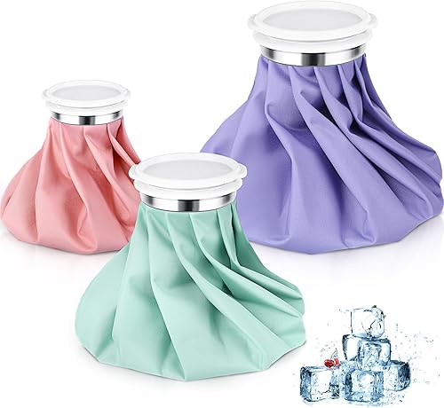Paquete de 3 bolsas de hielo para lesiones, bolsa de agua caliente reutilizable con tapa de tornillo, frío y caliente para deportes, rodilla,