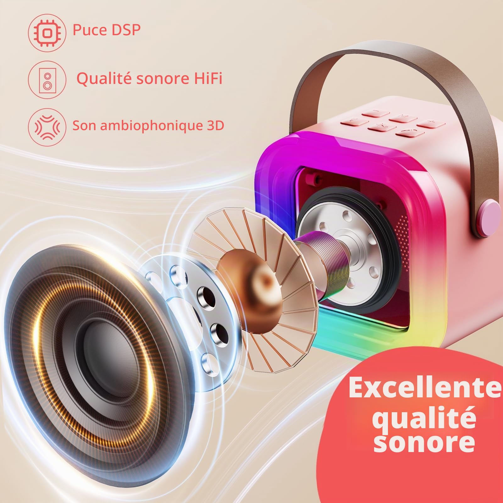 Fede Micro Karaoke Enfants avec 2 Micros sans Fil, Cadeau Fille 4-12 Ans Anniversaire Jouet Fille 3-12 Ans