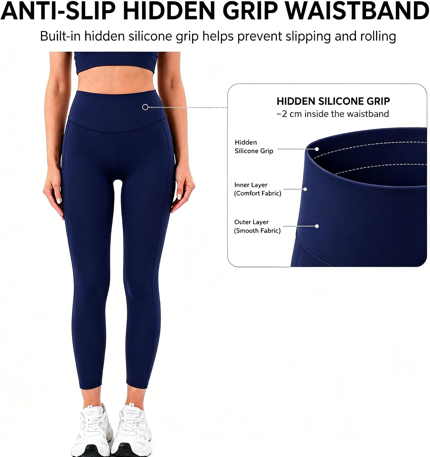 High-Waisted Tummy Control Leggings for Women with Pockets image 3
