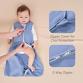 FIEMOL Baby Sleep Sack 12-18 Months, 100% Cotton Sleeping Sack for Newborn and Infant, 3 Pack Baby Wearable Blanket, 0.5 Tog Lightweight Double Zipper Sleep Bag Cyan