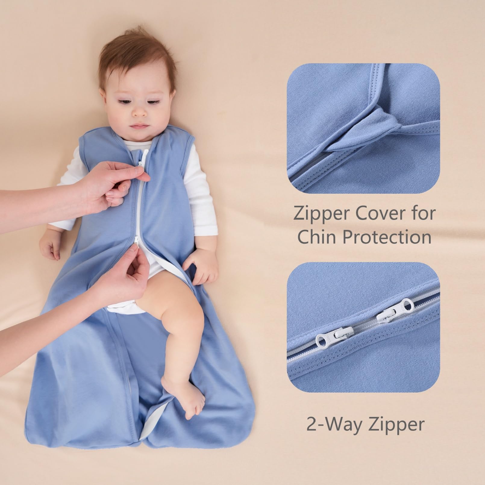 FIEMOL Sacco nanna per bambini 18-24 mesi 0,5 Tog Coperte indossabili per bambini in cotone, 3 confezioni Sacco nanna estivo traspirante per bambini e bambine 89-101cm Ciano