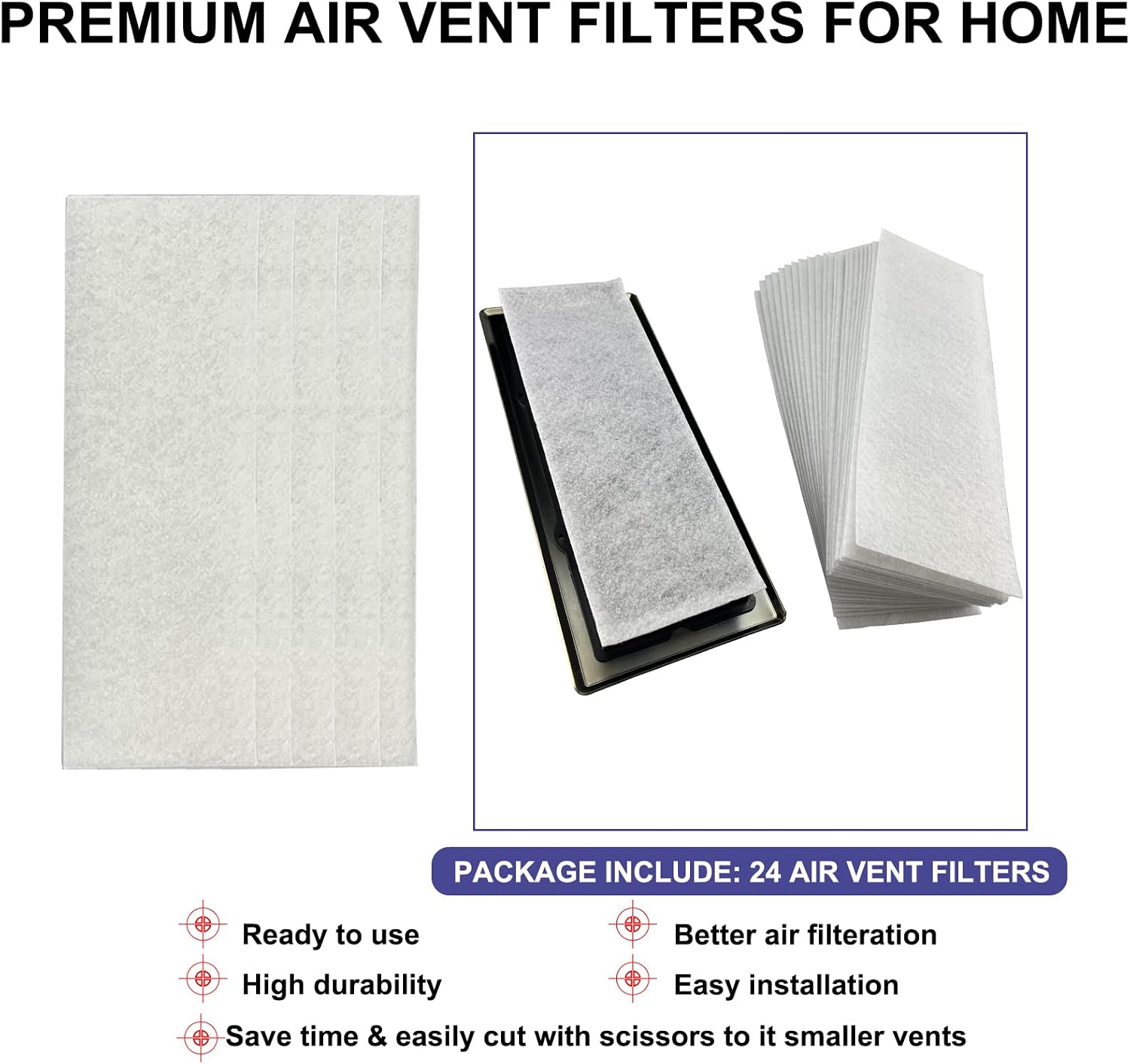 Air Vent Filter 4 x 10 Inch, 24-Pack Thin Air Vent Floor Heater Pre-Filter Sheet Work for Home Air Purifier, Floor Register, Ceiling 4" x 10" (White) Hoctsom