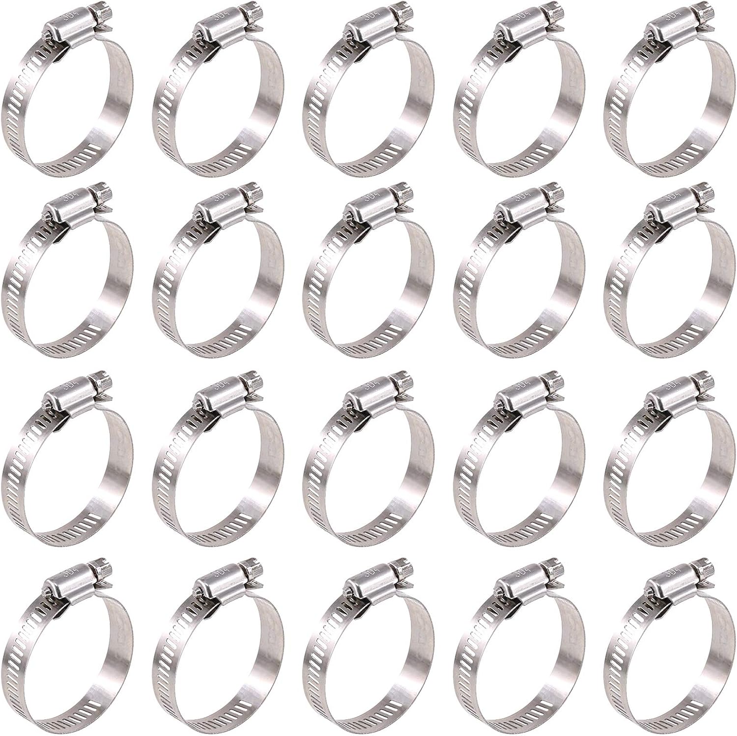 Glarks 20Pcs 304 Stainless Steel Adjustable 27-51MM Range Worm Gear Hose Clamps Assortment Kit, Fuel Line Clamp for Water Pipe, Plumbing, Automotive and Mechanical Application (27-51MM)