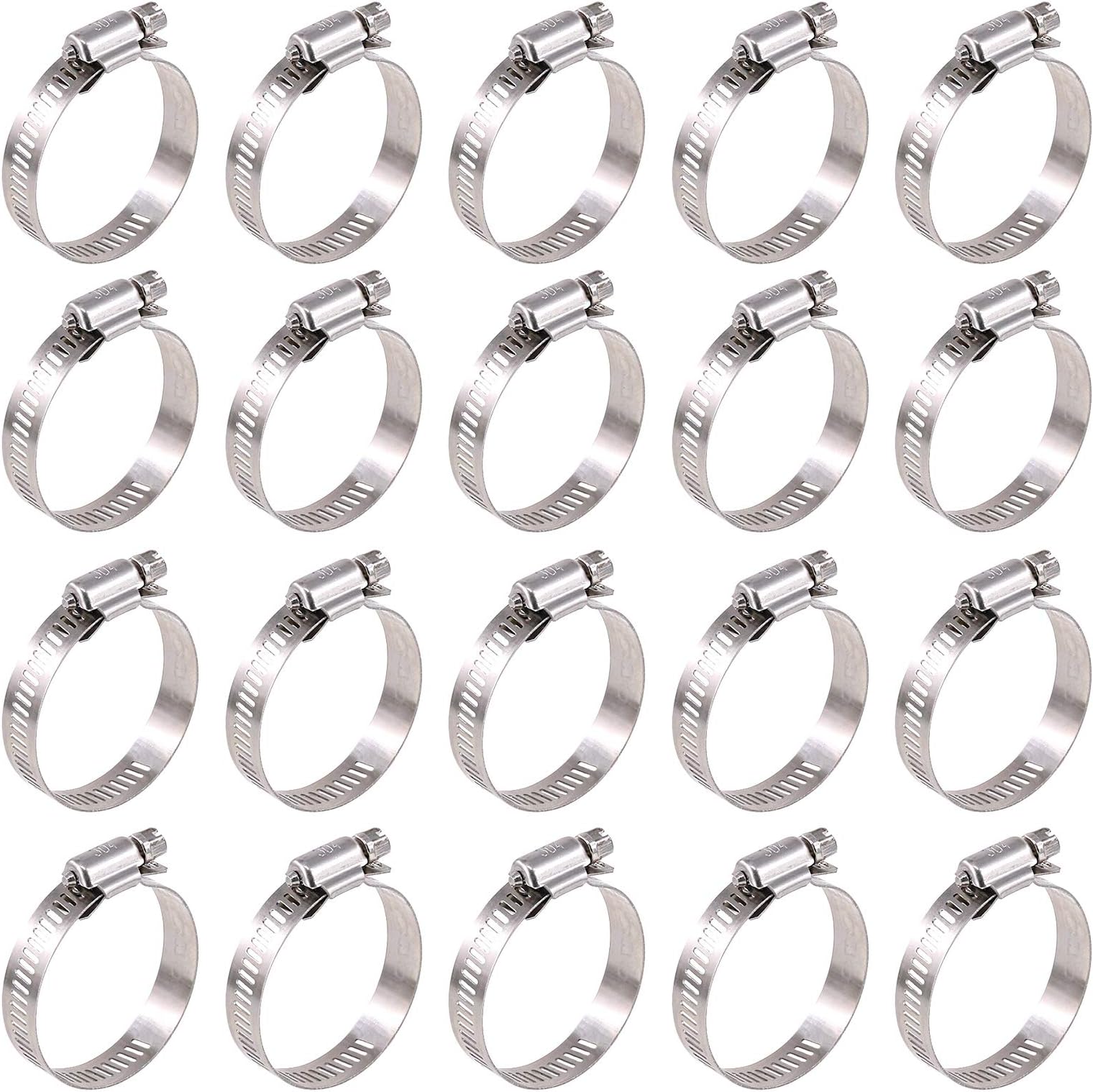 Glarks 20Pcs 304 Stainless Steel Adjustable 27-51MM Range Worm Gear Hose Clamps Assortment Kit, Fuel Line Clamp for Water Pipe, Plumbing, Automotive and Mechanical Application (27-51MM)