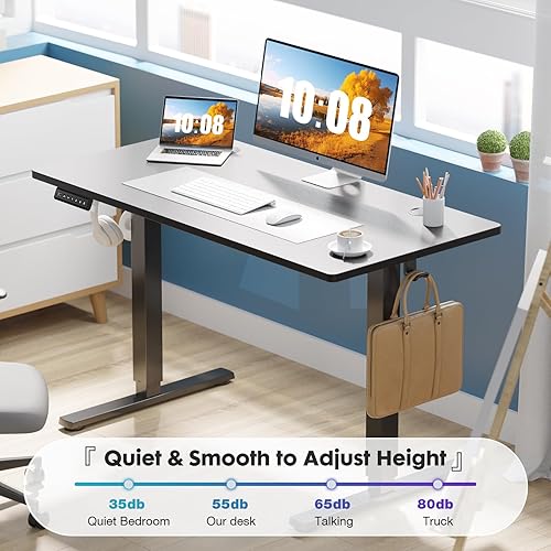 Miniatura 6 de Escritorio eléctrico de pie de altura ajustable, mesa móvil de pie, estaciones de trabajo para computadora para oficina en casa con ruedas