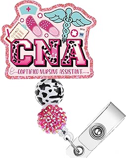 AFRITEE CNA Retractable Badge Reel - CNA Nurses Acrylic Badge Holder Reel with Alligator Clip for Hospital Medical Assistant Work ID Card Holder Accessories Charms