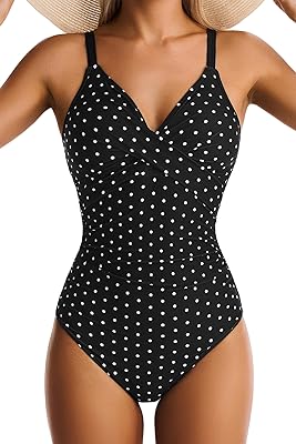Women's One Piece Swimsuits Tummy Control Lace Up Bathing Suits V Neck Slimming Swim Suit Front Cross Wrap Swimwear