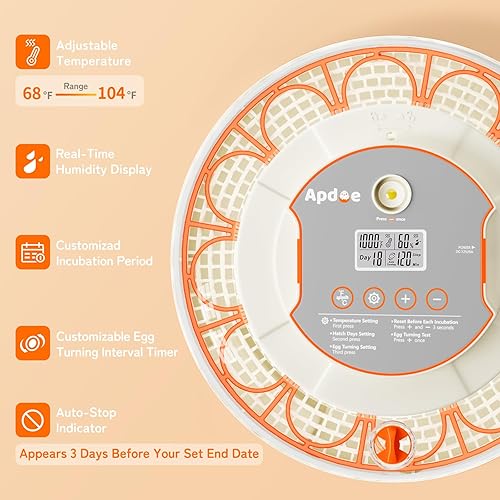 Miniatura 14 de Incubadora de huevos con control de temperatura y humedad, girador automático de huevos, vela de huevos, repuesto de botella de agua externa