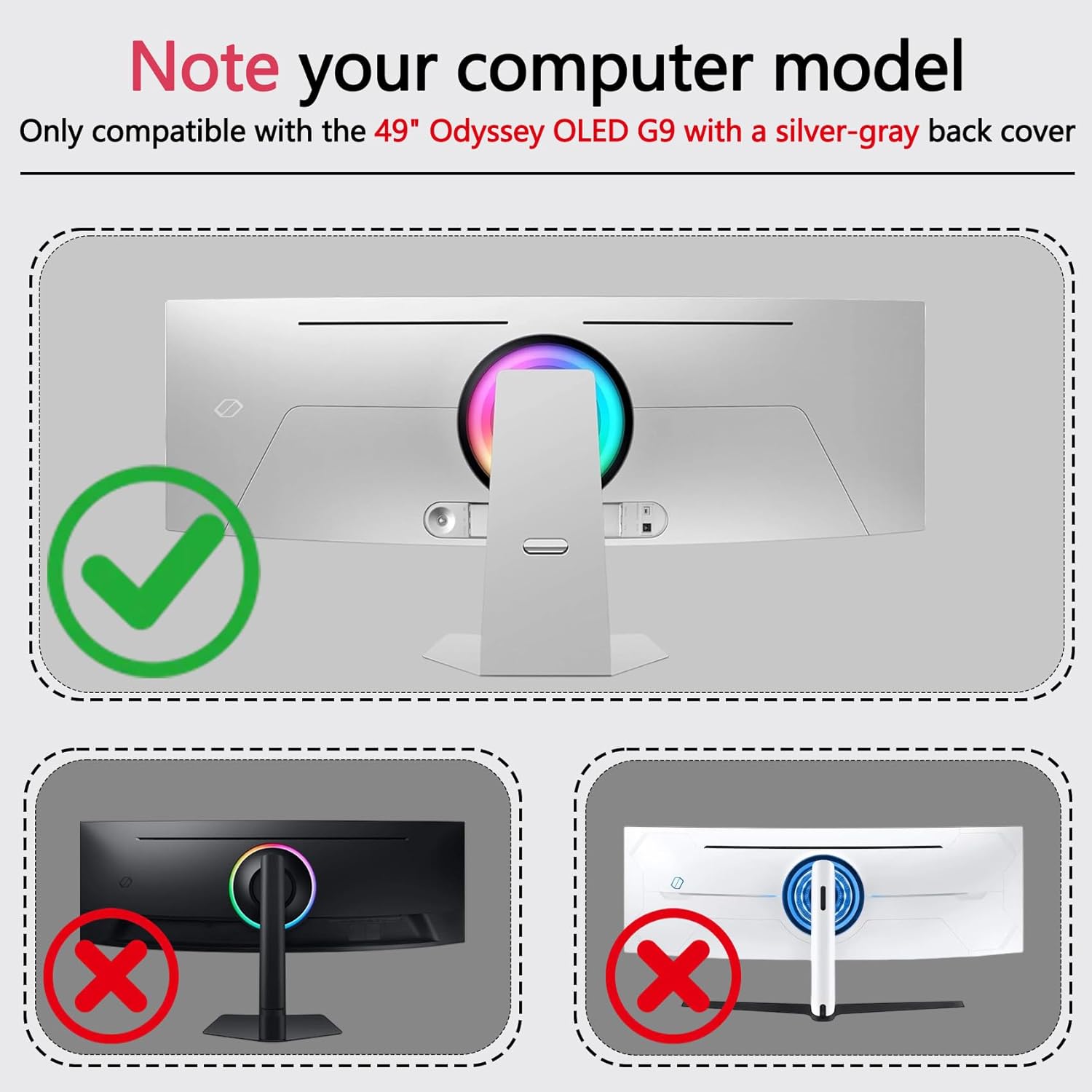 Odyssey OLED G9 VESA Mount Adapter Compatible with Samsung OLED G9 49-inch Monitors（Fits G91SD G93SC G93SD G95SC and G95SD ）– 75x75 to 100x100 Wall Mount Bracket