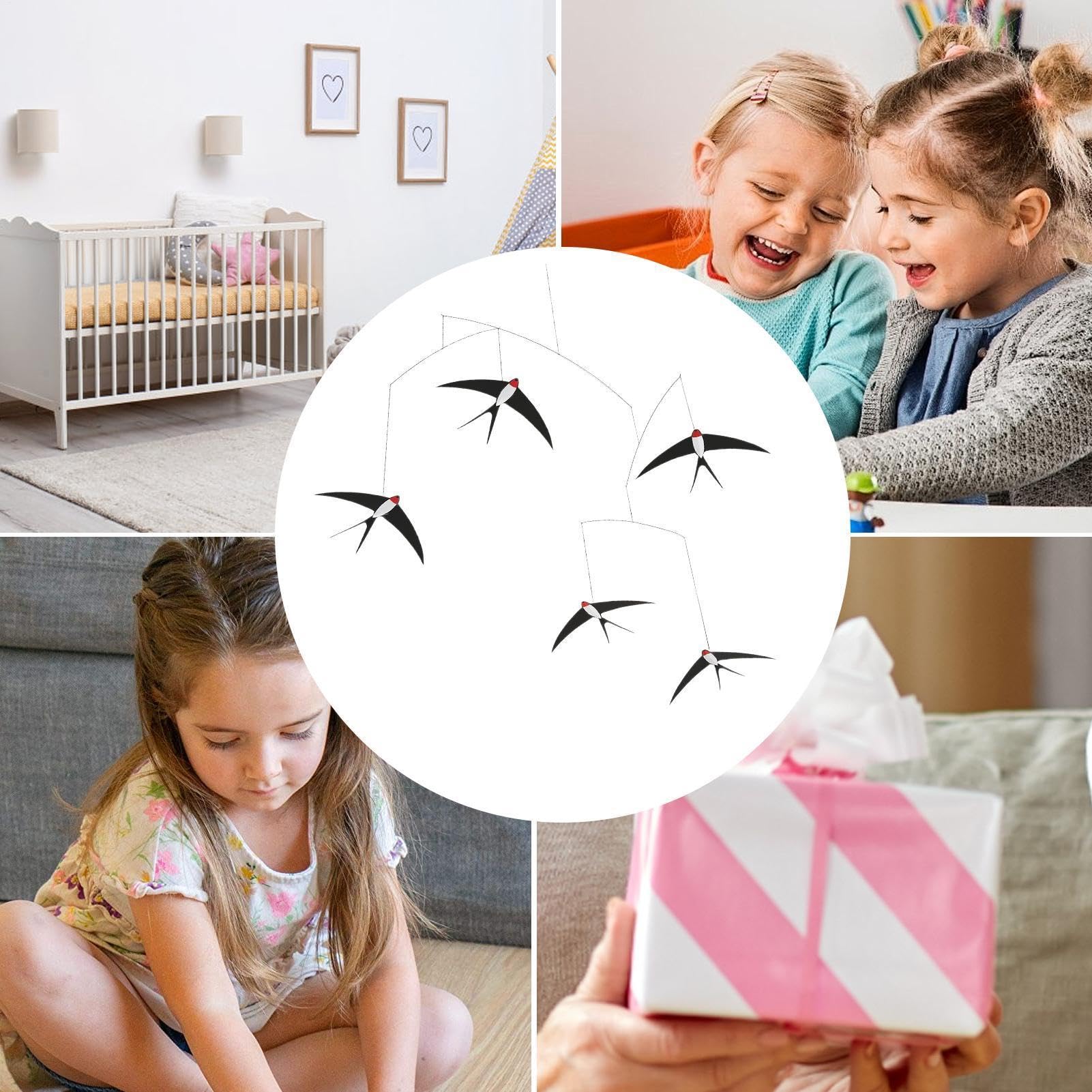 Swallow Bird Mobile - 25cm Paper DIY Hanging Kit | Wind Chime Decor Ornament | Handmade Craft Suspended Balance Hanger Indoor Room Ceiling Display Artistic Flying Sculpture Aesthetic Home Accent — view 5