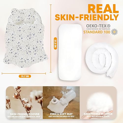 Miniatura 4 de Juego de tumbonas para bebé, tumbona para recién nacidos de 0 a 24 meses, diseño cómodo y protector, fácil de transportar y transportar, para niñas