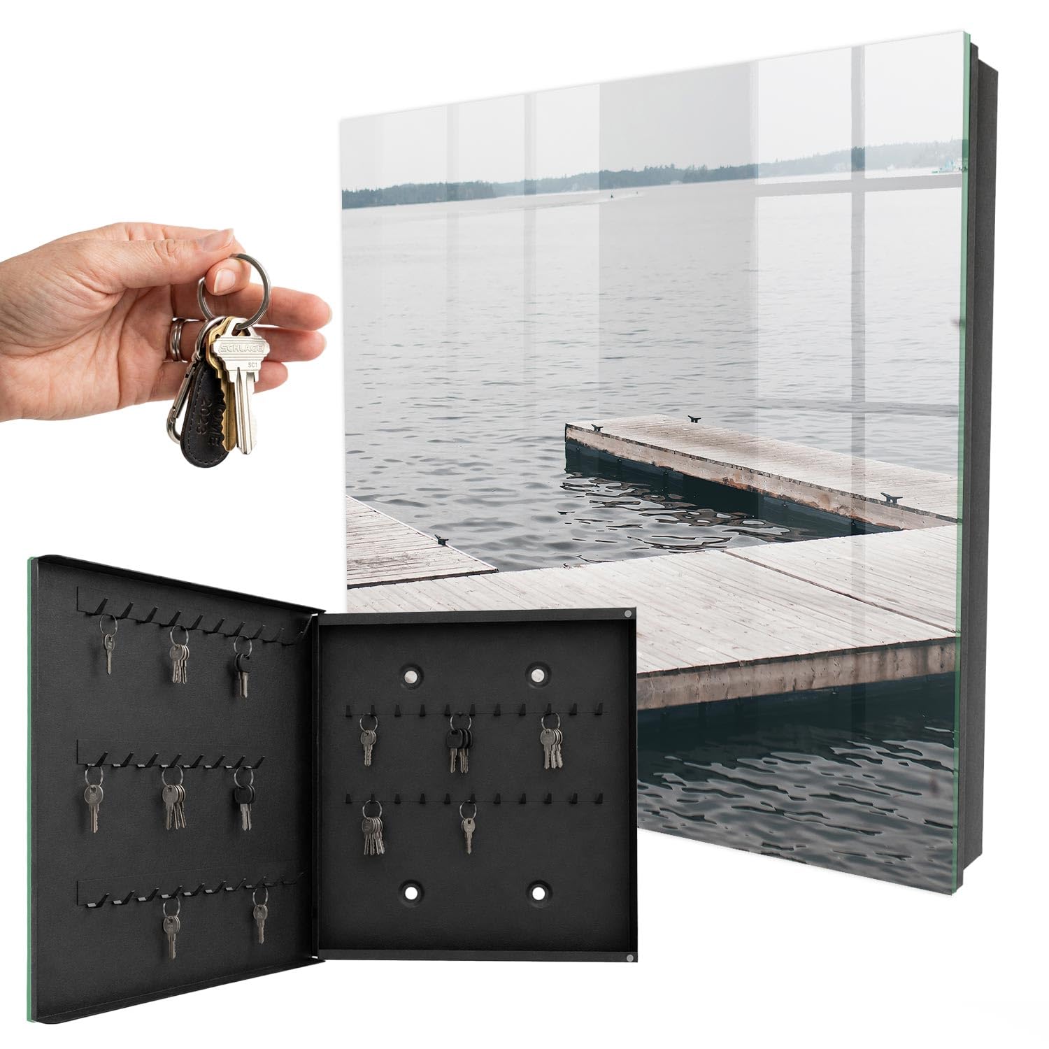 Cassetta portachiavi in metallo 30x30 cm Molo in legno Porta Sinistra Nero | Appendiabiti | Bacheca | Vetrinetta | Nicchia | Casellario | Armadio | Gancio | Quadro | Mobiletto | Contenitore | Supporto