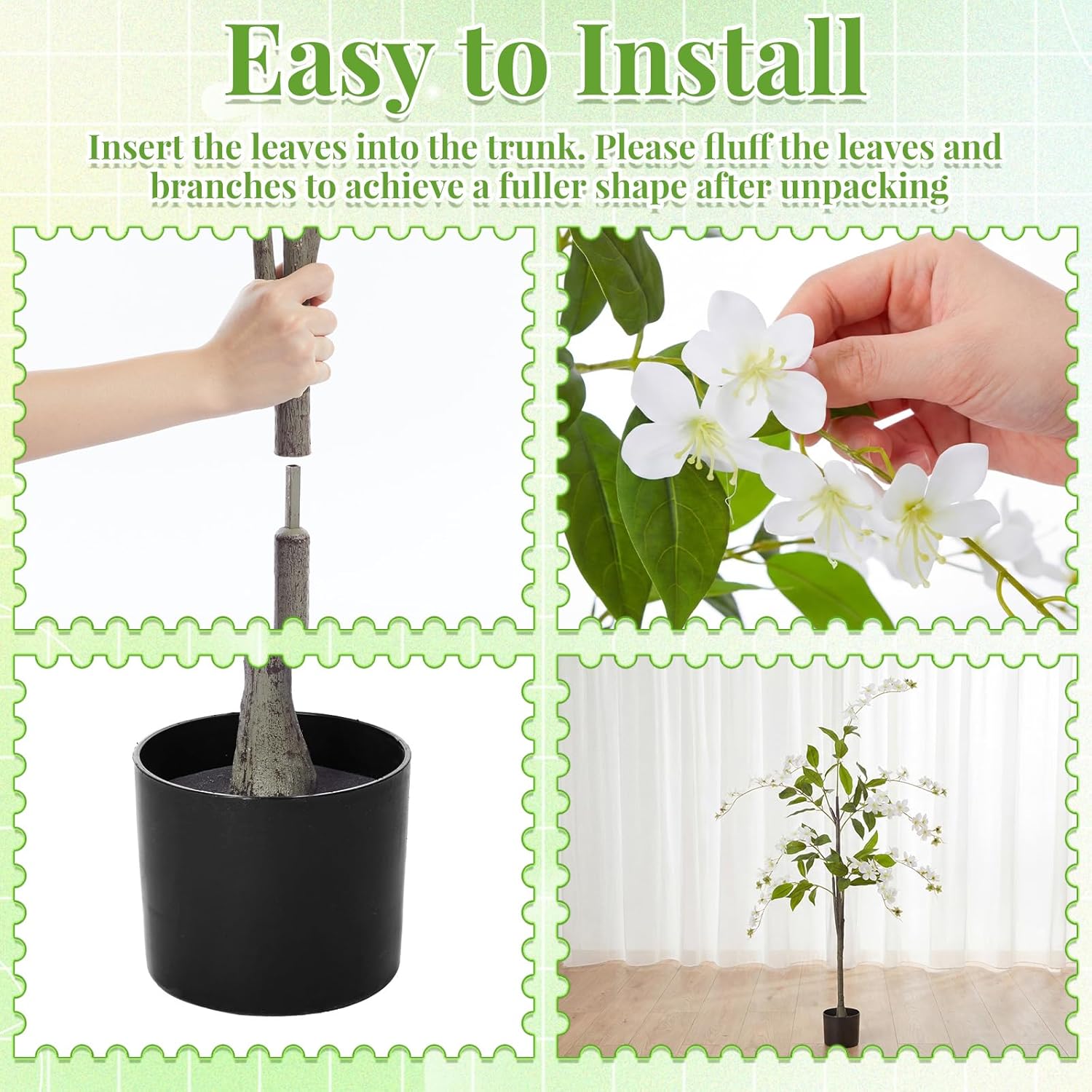 2 Pack 5 ft Artificial Jasmine Flower Tree Faux Flower Tree with Planter UV Resistant Potted Blooming Fake Floor Plant for Indoor Outdoor Home Living Room Office Wedding